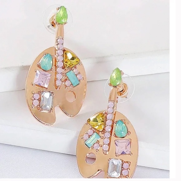 ❤️ FREE Paint Art Deco Pop Rhinestone Hippie Artist Hipster Chic Farm Earrings - Picture 5 of 5